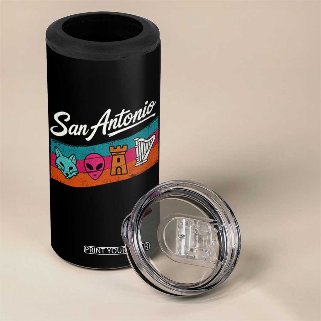 Funny Fox Alien Castle Harper Meme 4 in 1 Can Cooler Tumbler San Antonio Texas Pride Sports Fan