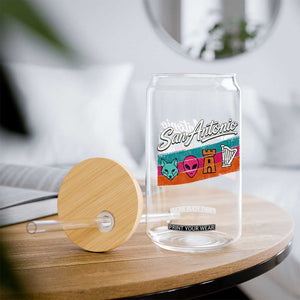 Funny Fox Alien Castle Harper Meme Glass Can San Antonio Texas Pride Sports Fan