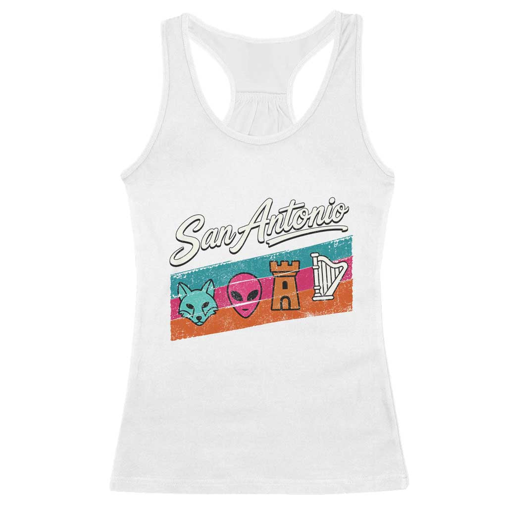 Funny Fox Alien Castle Harper Meme Racerback Tank Top San Antonio Texas Pride Sports Fan