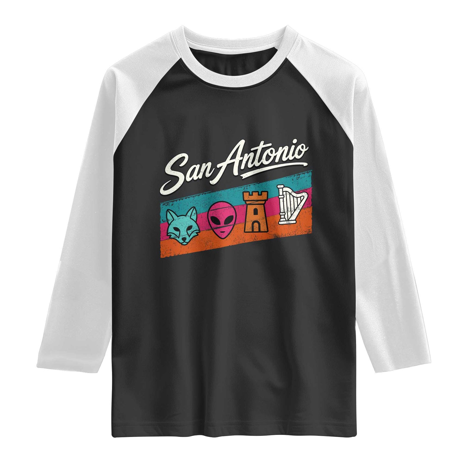 Funny Fox Alien Castle Harper Meme Raglan Shirt San Antonio Texas Pride Sports Fan TS14 Black White Print Your Wear