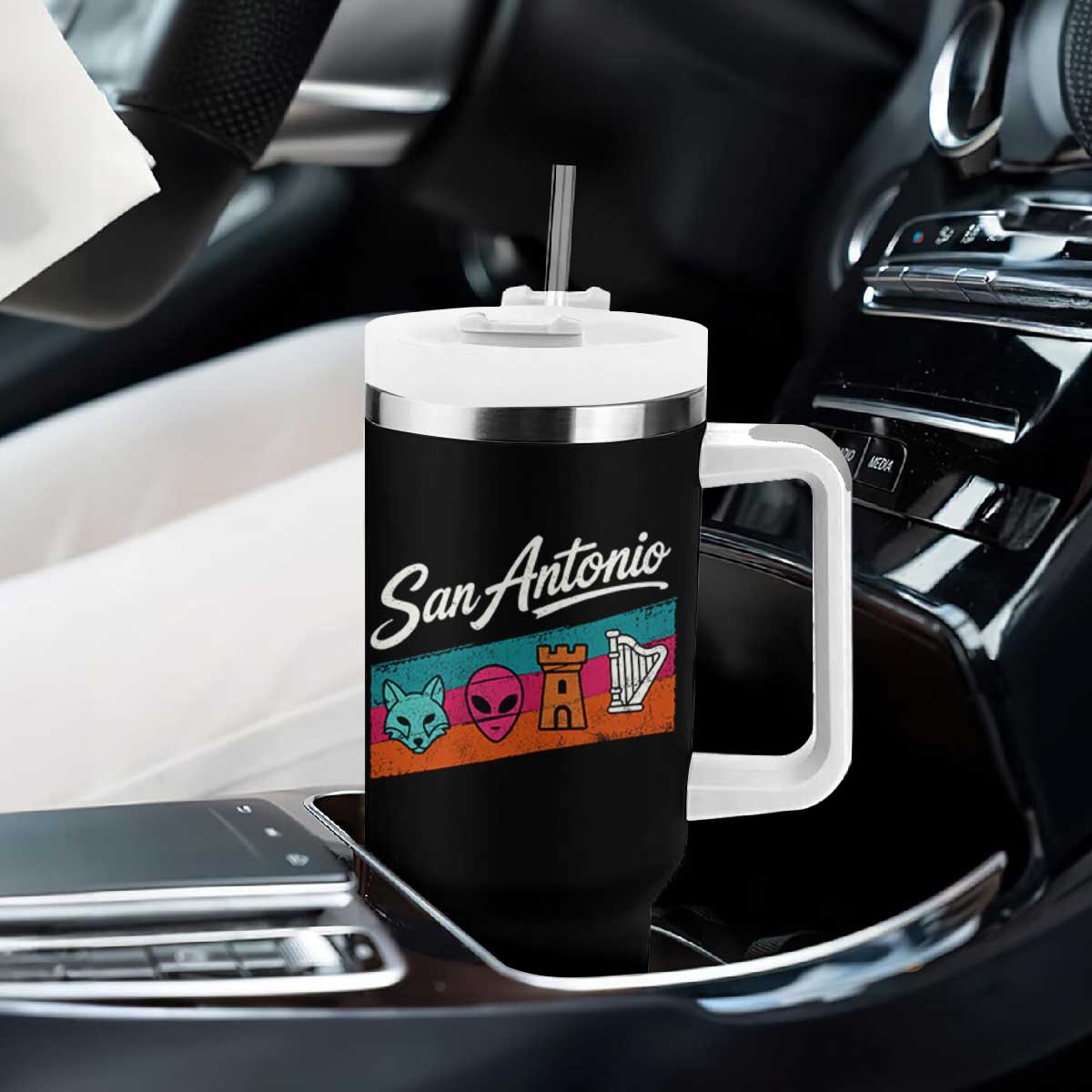 Funny Fox Alien Castle Harper Meme Tumbler With Handle San Antonio Texas Pride Sports Fan