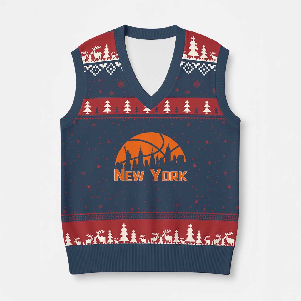 New York Skyline NY State Pride V-Neck Knit Sweater Vest Game Day Sports Fan