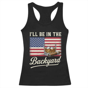 I'll Be in the Backyard Racerback Tank Top USA Flag Cigar and Bourbon