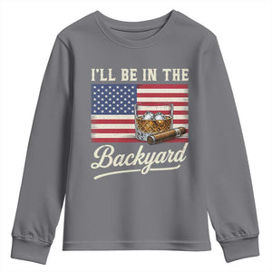 I'll Be in the Backyard Youth Sweatshirt USA Flag Cigar and Bourbon