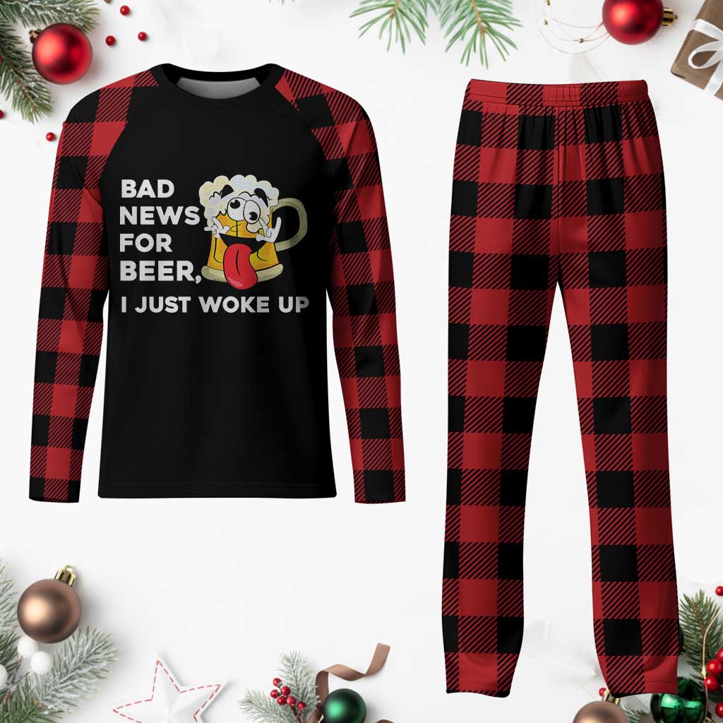 Funny Beer Drinking Plaid Pajama Set Bad News for Beer I Just Woke Up TS14 Buffalo Plaid Print Your Wear