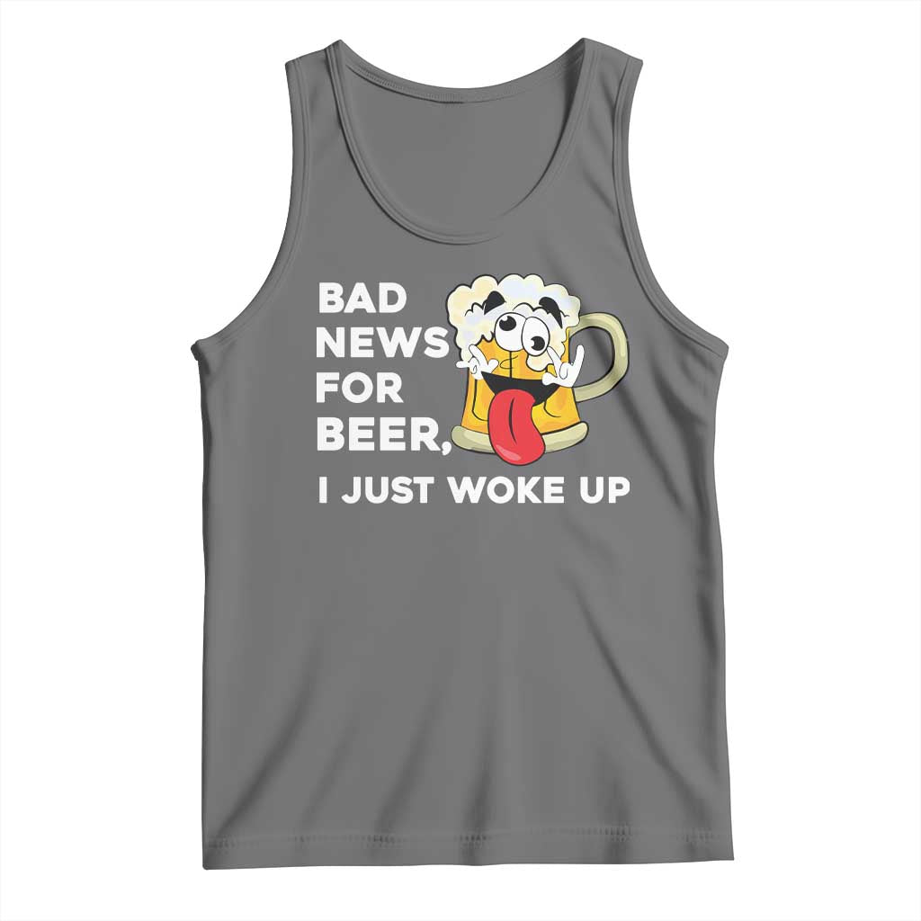Funny Beer Drinking Tank Top Bad News for Beer I Just Woke Up TS14 Black Heather Print Your Wear