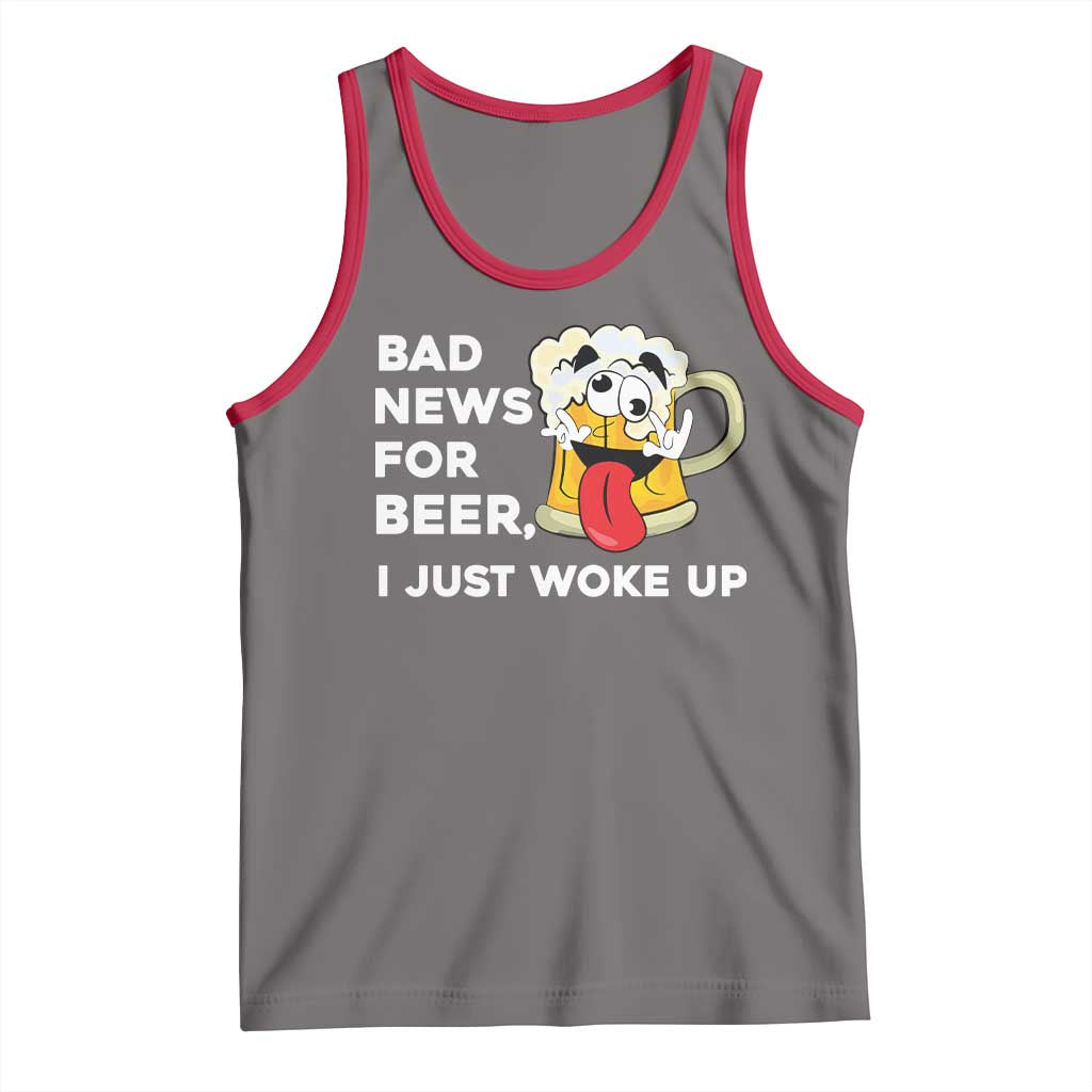 Funny Beer Drinking Tank Top Bad News for Beer I Just Woke Up TS14 Deep Heather Red Print Your Wear