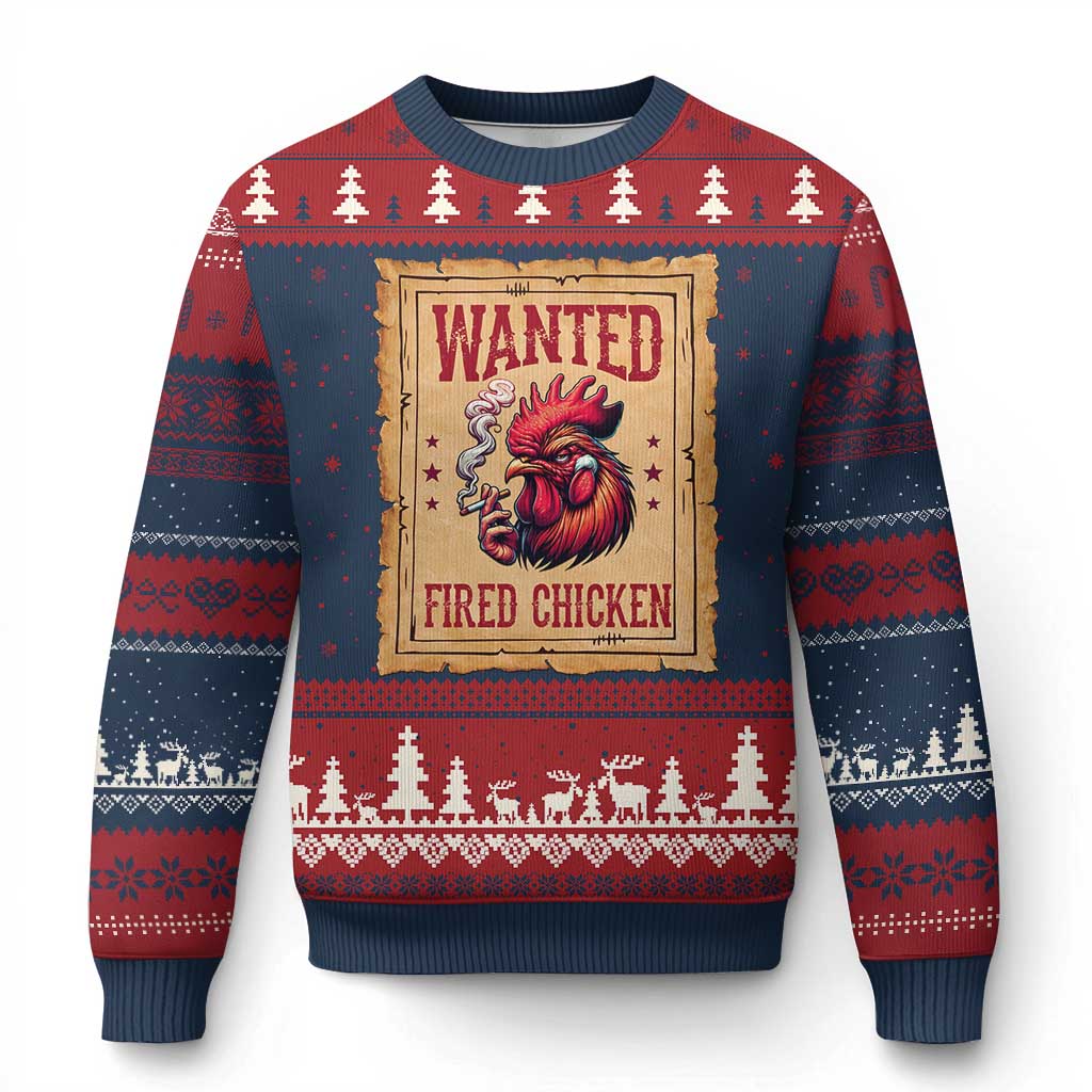 Funny Weed Lover Cannabis 420 Ugly Christmas Sweater Fried Chicken TS14 Navy Red Print Your Wear