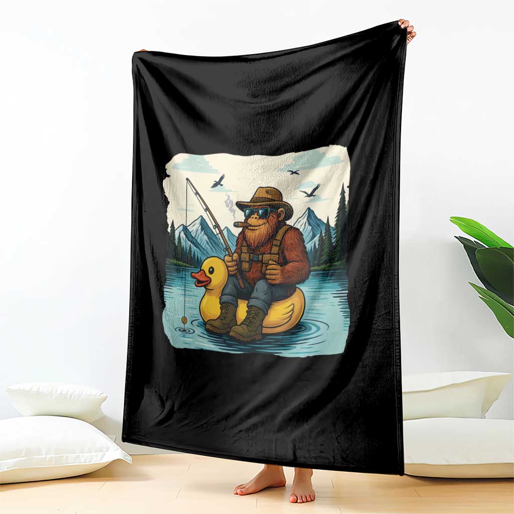 Funny Bigfoot Fishing Throw Blanket Sasquatch Sitting Rubber Duckie Cruise TS14 Print Your Wear