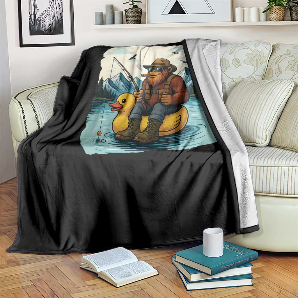 Funny Bigfoot Fishing Throw Blanket Sasquatch Sitting Rubber Duckie Cruise TS14 Print Your Wear