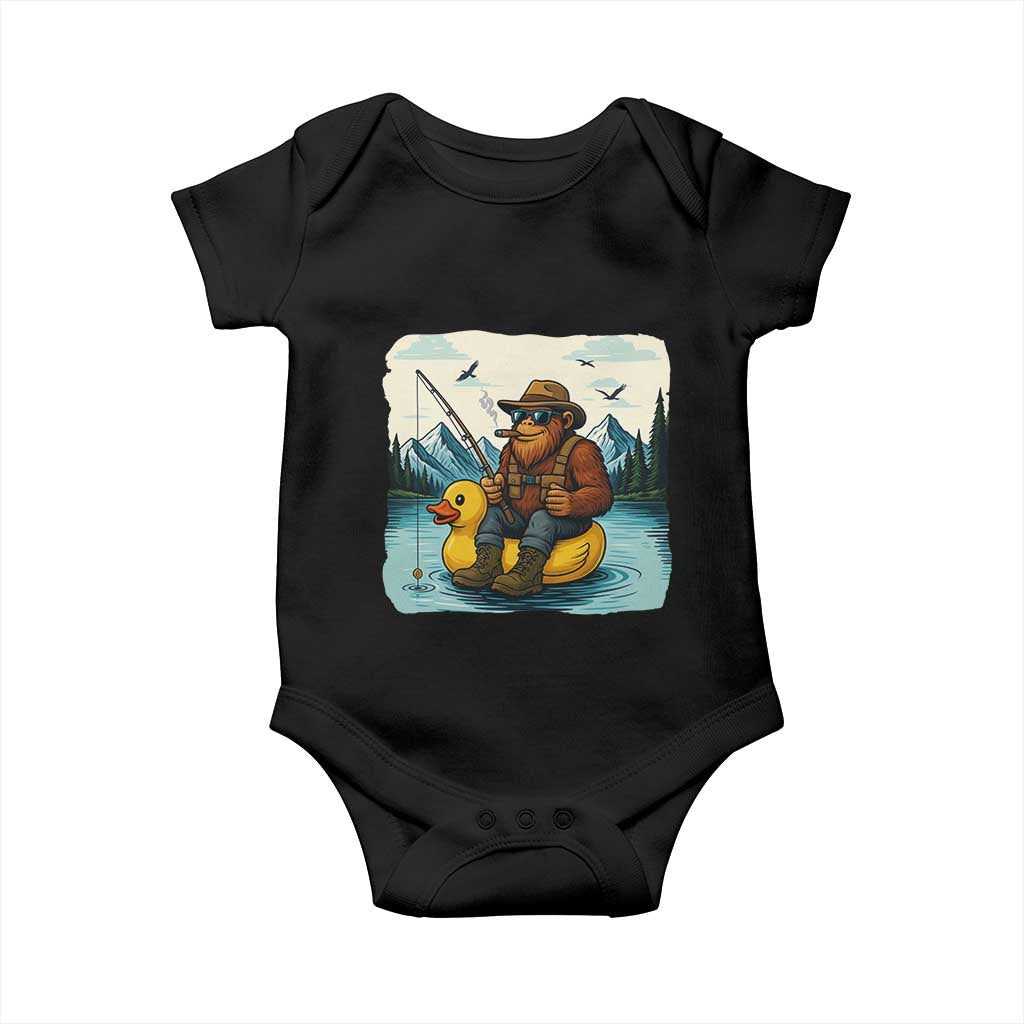 Funny Bigfoot Fishing Baby Onesie Sasquatch Sitting Rubber Duckie Cruise TS14 Black Print Your Wear