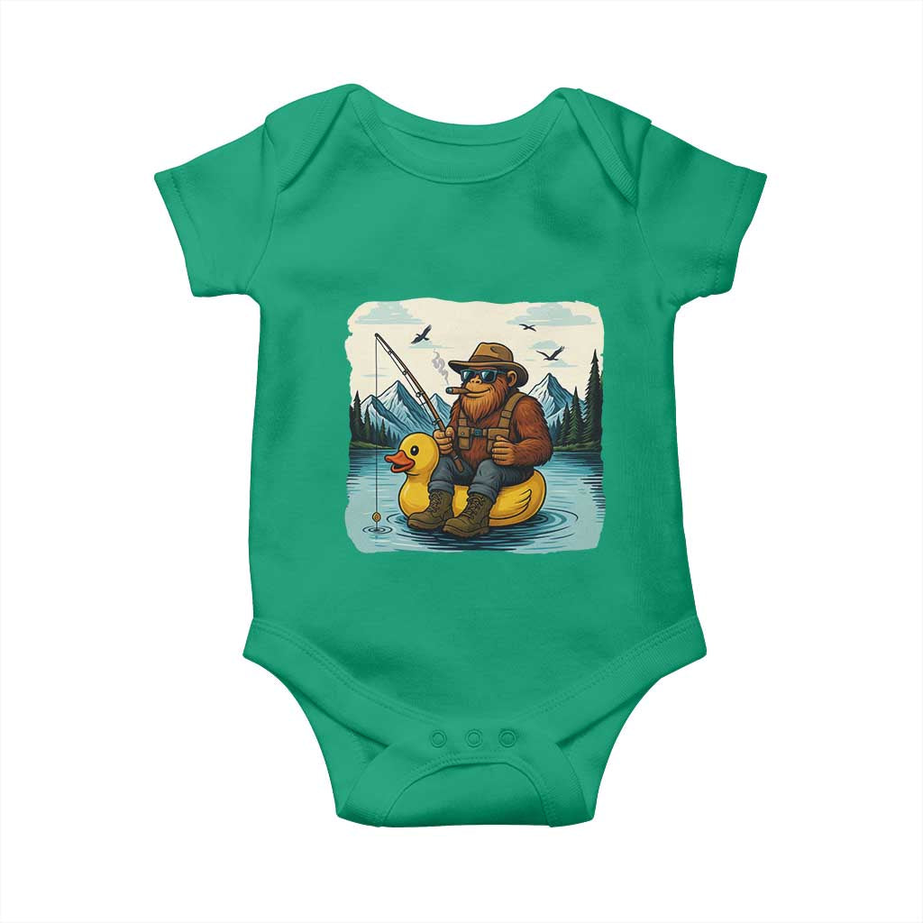 Funny Bigfoot Fishing Baby Onesie Sasquatch Sitting Rubber Duckie Cruise TS14 Irish Green Print Your Wear