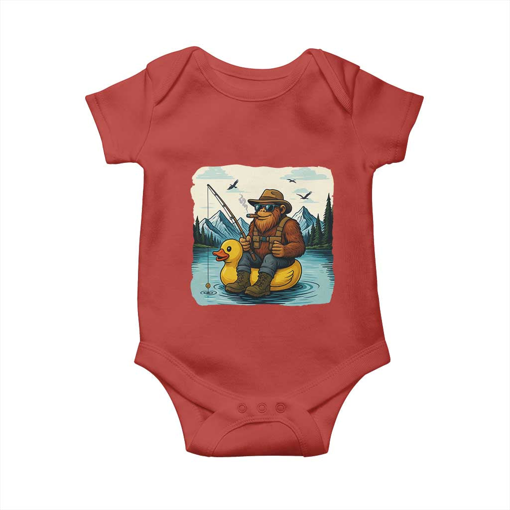 Funny Bigfoot Fishing Baby Onesie Sasquatch Sitting Rubber Duckie Cruise TS14 Red Print Your Wear