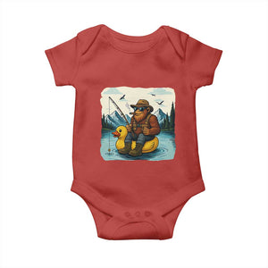 Funny Bigfoot Fishing Baby Onesie Sasquatch Sitting Rubber Duckie Cruise TS14 Red Print Your Wear