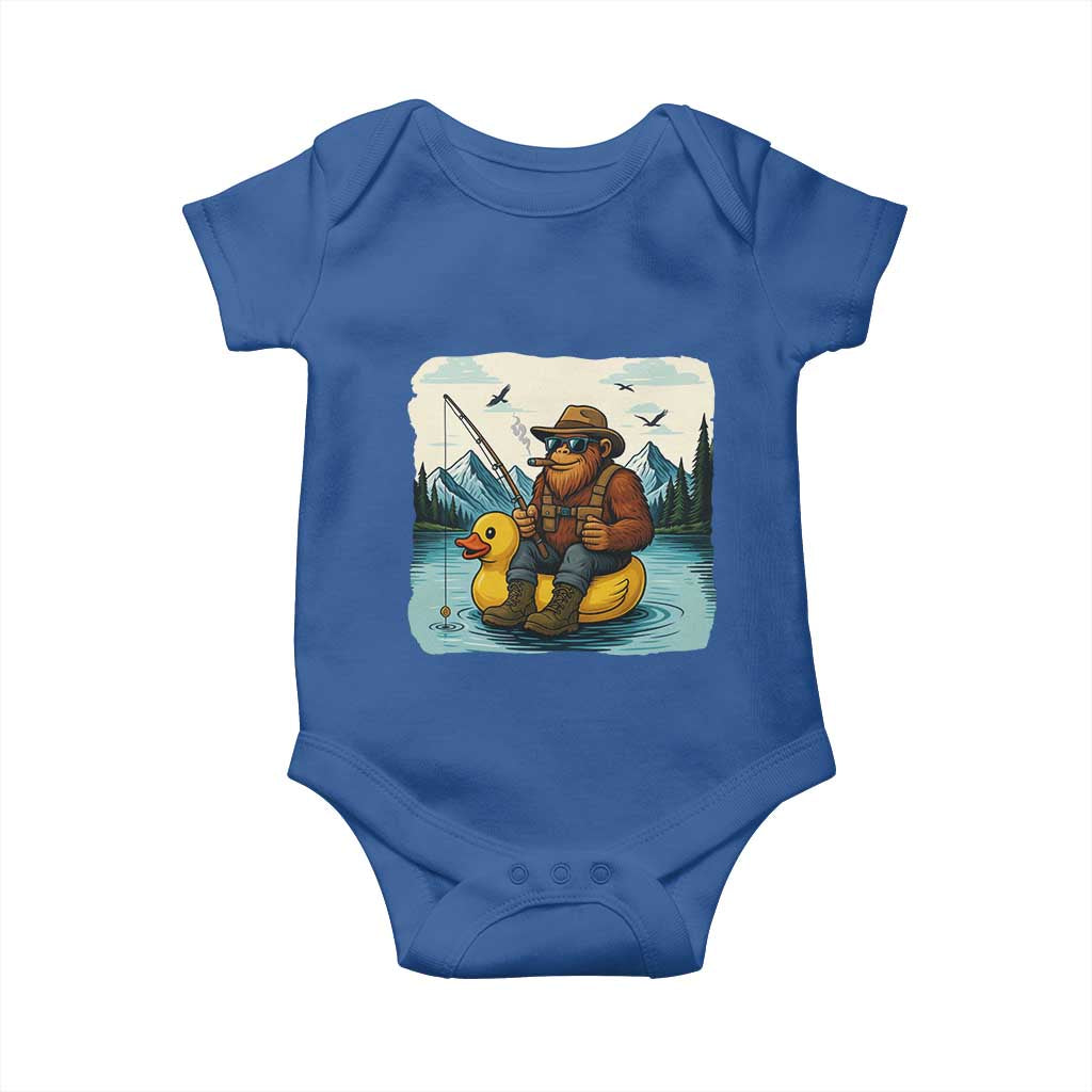 Funny Bigfoot Fishing Baby Onesie Sasquatch Sitting Rubber Duckie Cruise TS14 Royal Blue Print Your Wear