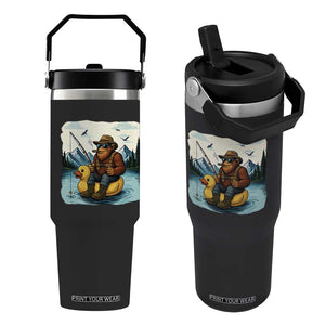 Funny Bigfoot Fishing Flip Straw Tumbler Sasquatch Sitting Rubber Duckie Cruise TS14 One Size: 30 oz Black Print Your Wear