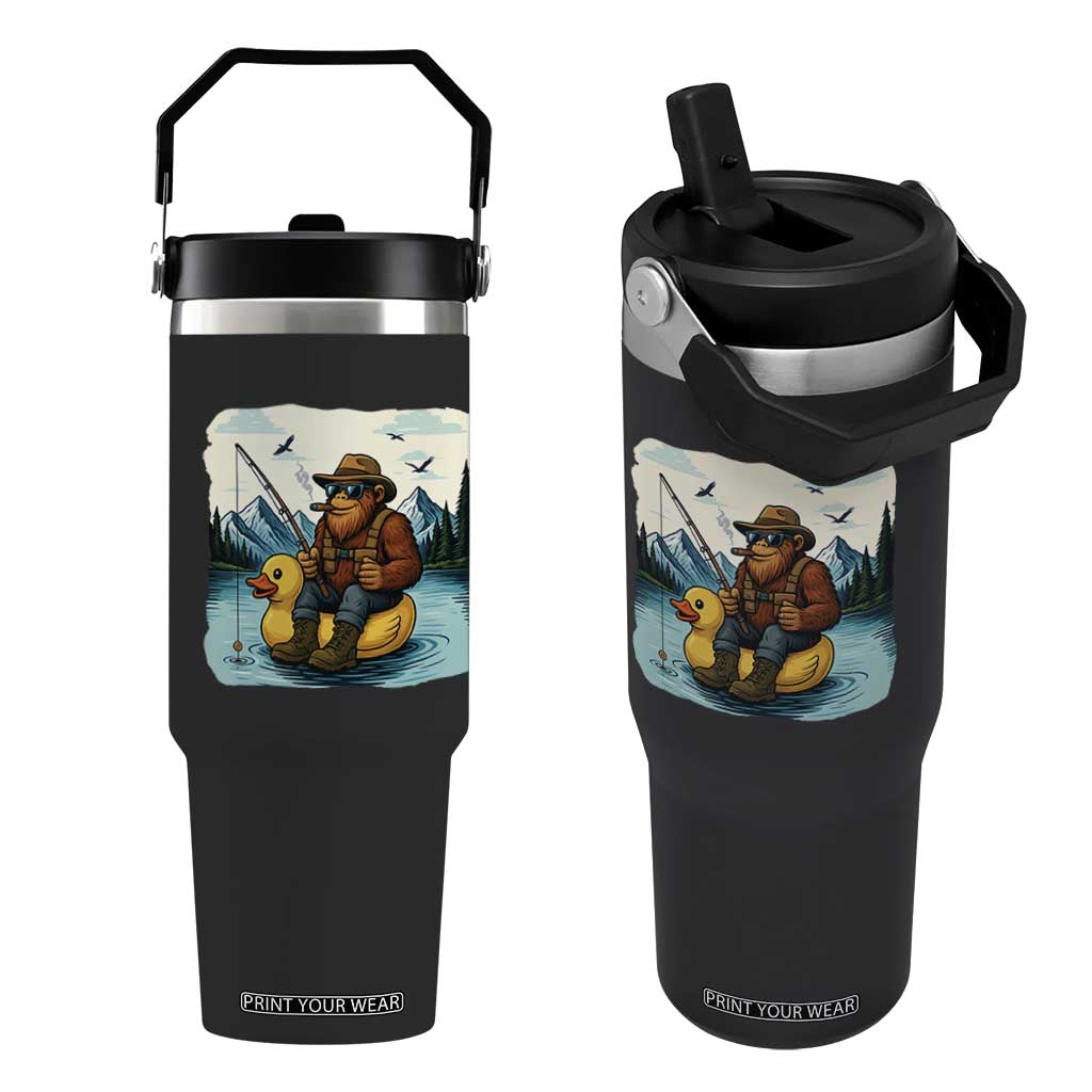 Funny Bigfoot Fishing Flip Straw Tumbler Sasquatch Sitting Rubber Duckie Cruise TS14 One Size: 30 oz Black Print Your Wear