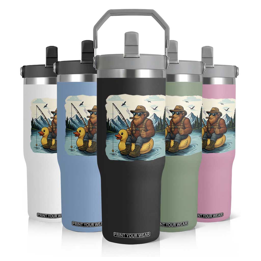 Funny Bigfoot Fishing Flip Straw Tumbler Sasquatch Sitting Rubber Duckie Cruise TS14 Print Your Wear