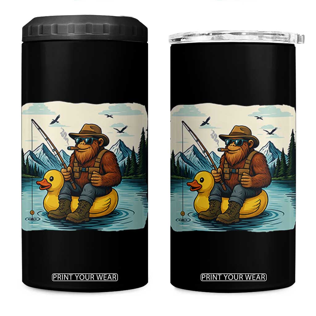 Funny Bigfoot Fishing 4 in 1 Can Cooler Tumbler Sasquatch Sitting Rubber Duckie Cruise TS14 One Size: 16 oz Black Print Your Wear