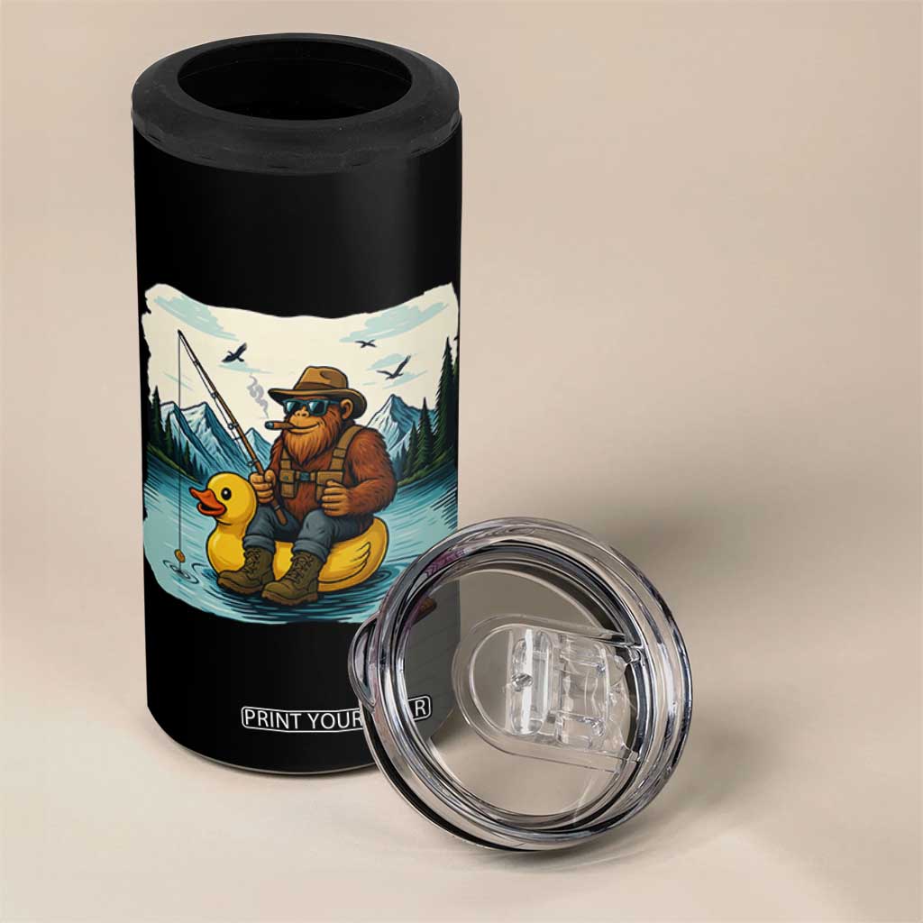 Funny Bigfoot Fishing 4 in 1 Can Cooler Tumbler Sasquatch Sitting Rubber Duckie Cruise TS14 Print Your Wear