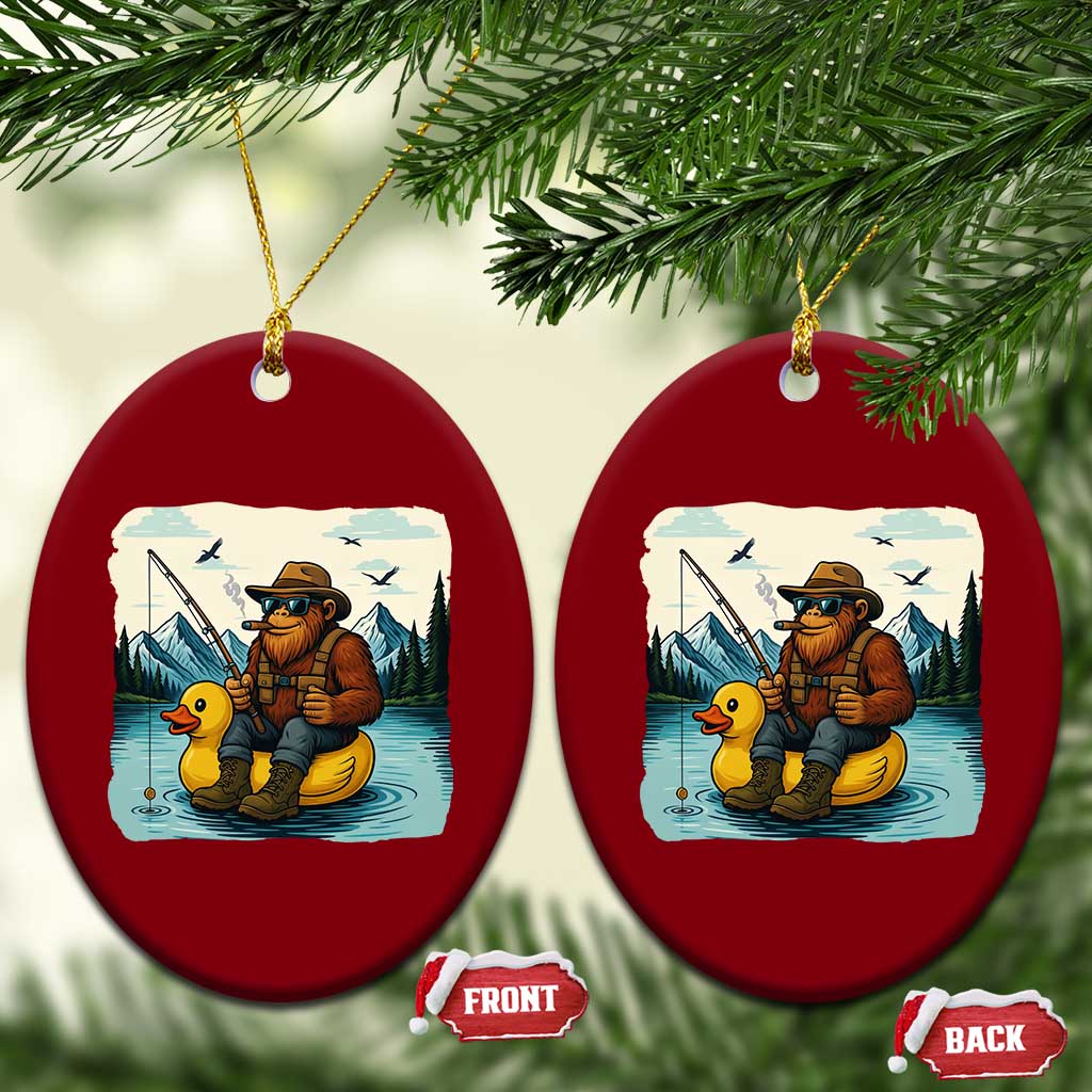 Funny Bigfoot Fishing Ceramic Ornament Sasquatch Sitting Rubber Duckie Cruise TS14 Print Your Wear
