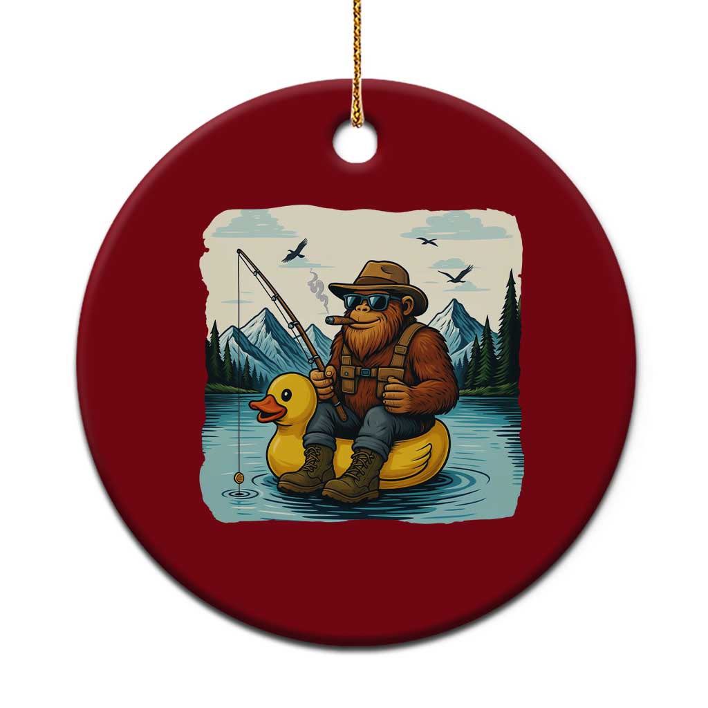 Funny Bigfoot Fishing Ceramic Ornament Sasquatch Sitting Rubber Duckie Cruise TS14 1pc Red Print Your Wear