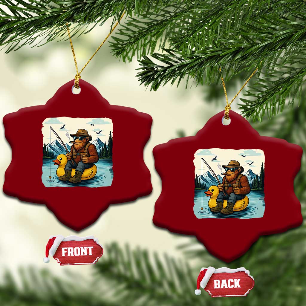 Funny Bigfoot Fishing Ceramic Ornament Sasquatch Sitting Rubber Duckie Cruise TS14 Print Your Wear