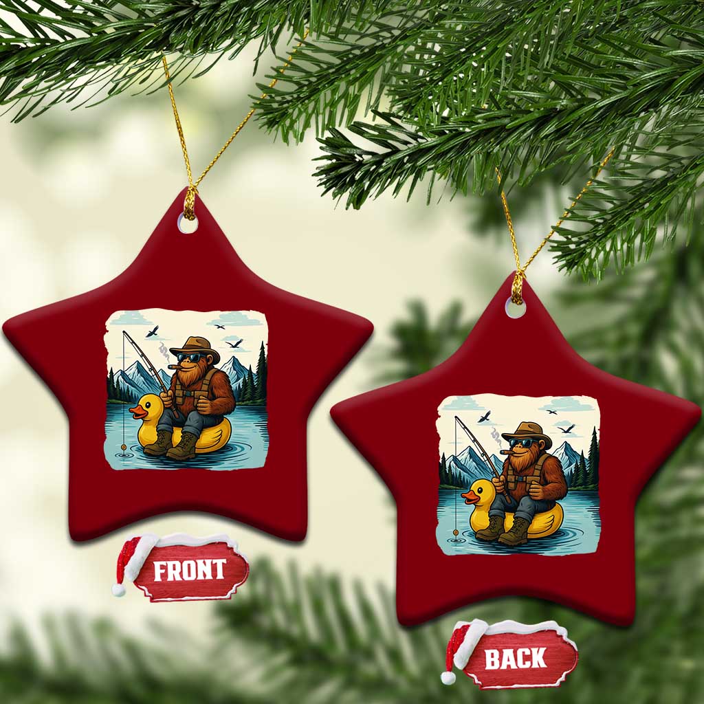 Funny Bigfoot Fishing Ceramic Ornament Sasquatch Sitting Rubber Duckie Cruise TS14 Print Your Wear
