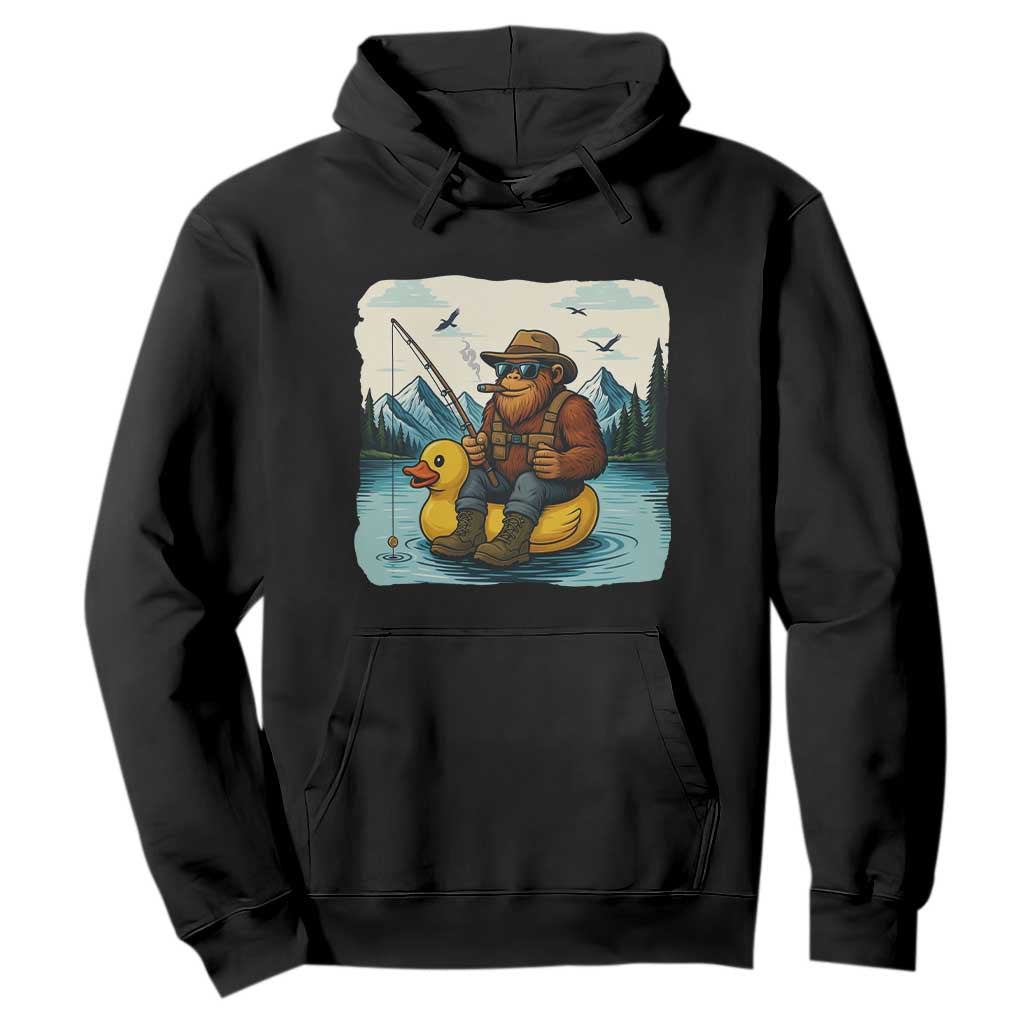 Funny Bigfoot Fishing Hoodie Sasquatch Sitting Rubber Duckie Cruise TS14 Black Print Your Wear