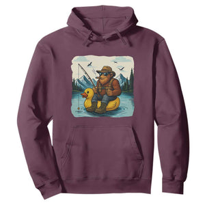 Funny Bigfoot Fishing Hoodie Sasquatch Sitting Rubber Duckie Cruise TS14 Maroon Print Your Wear