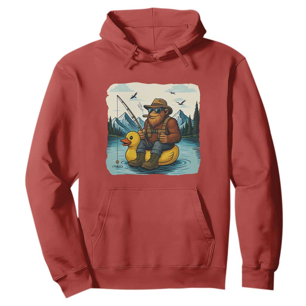 Funny Bigfoot Fishing Hoodie Sasquatch Sitting Rubber Duckie Cruise TS14 Red Print Your Wear