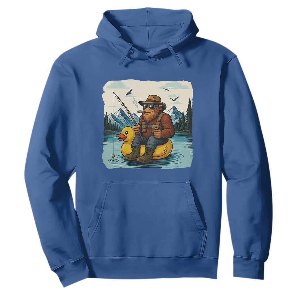 Funny Bigfoot Fishing Hoodie Sasquatch Sitting Rubber Duckie Cruise TS14 Royal Blue Print Your Wear