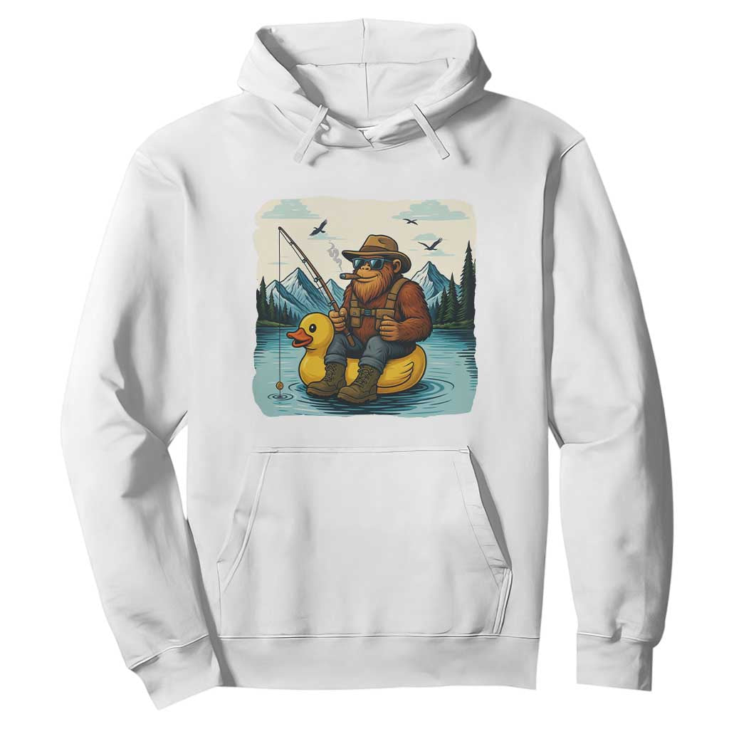 Funny Bigfoot Fishing Hoodie Sasquatch Sitting Rubber Duckie Cruise TS14 White Print Your Wear