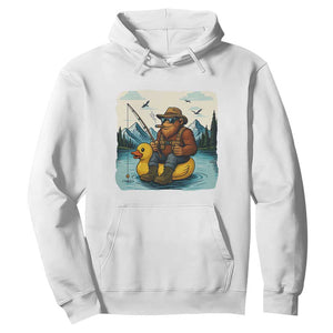 Funny Bigfoot Fishing Hoodie Sasquatch Sitting Rubber Duckie Cruise TS14 White Print Your Wear