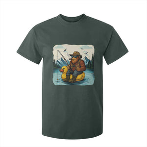 Funny Bigfoot Fishing T Shirt For Kid Sasquatch Sitting Rubber Duckie Cruise TS14 Dark Forest Green Print Your Wear
