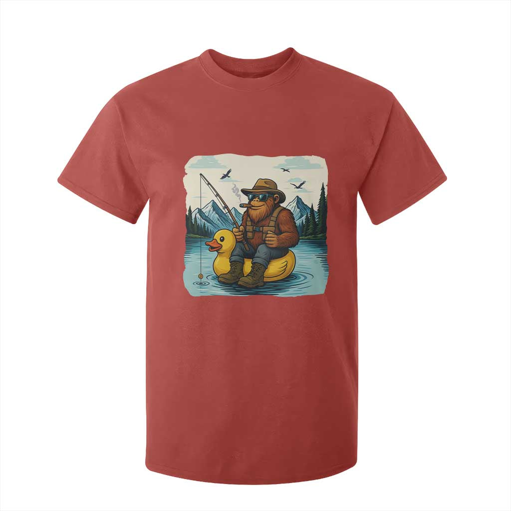 Funny Bigfoot Fishing T Shirt For Kid Sasquatch Sitting Rubber Duckie Cruise TS14 Red Print Your Wear