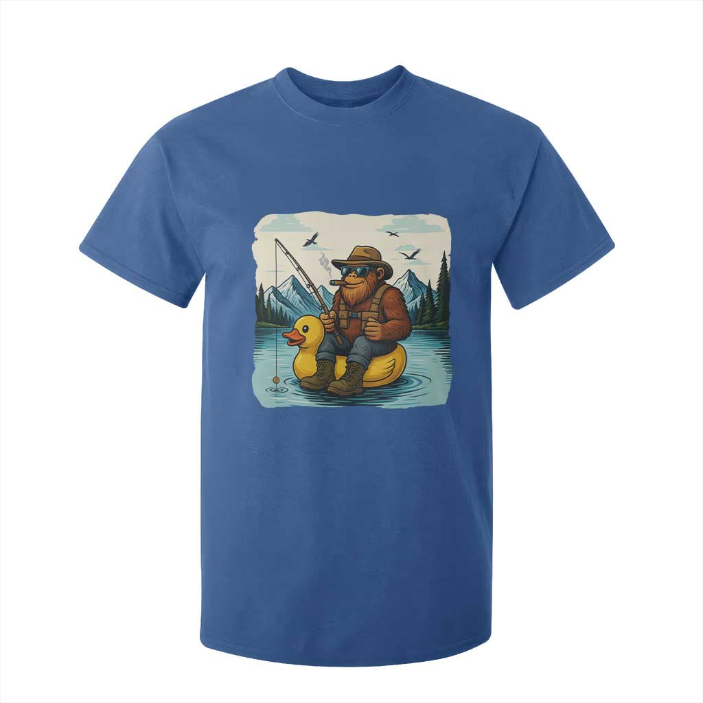 Funny Bigfoot Fishing T Shirt For Kid Sasquatch Sitting Rubber Duckie Cruise TS14 Royal Blue Print Your Wear