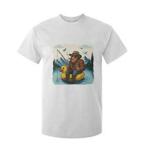 Funny Bigfoot Fishing T Shirt For Kid Sasquatch Sitting Rubber Duckie Cruise TS14 White Print Your Wear