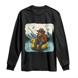 Funny Bigfoot Fishing Long Sleeve Shirt Sasquatch Sitting Rubber Duckie Cruise TS14 Black Print Your Wear