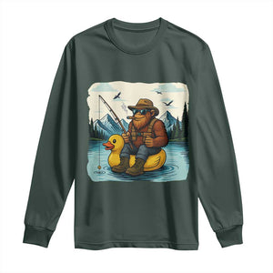 Funny Bigfoot Fishing Long Sleeve Shirt Sasquatch Sitting Rubber Duckie Cruise TS14 Dark Forest Green Print Your Wear