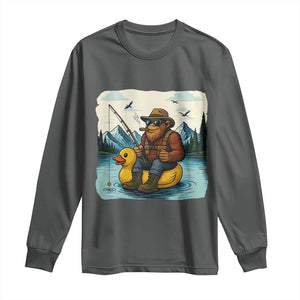Funny Bigfoot Fishing Long Sleeve Shirt Sasquatch Sitting Rubber Duckie Cruise TS14 Dark Heather Print Your Wear
