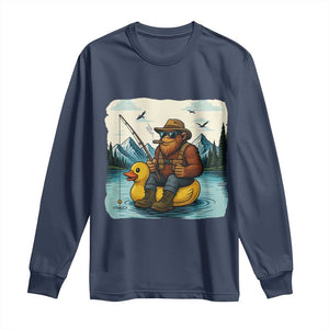 Funny Bigfoot Fishing Long Sleeve Shirt Sasquatch Sitting Rubber Duckie Cruise TS14 Navy Print Your Wear
