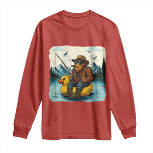 Funny Bigfoot Fishing Long Sleeve Shirt Sasquatch Sitting Rubber Duckie Cruise TS14 Red Print Your Wear