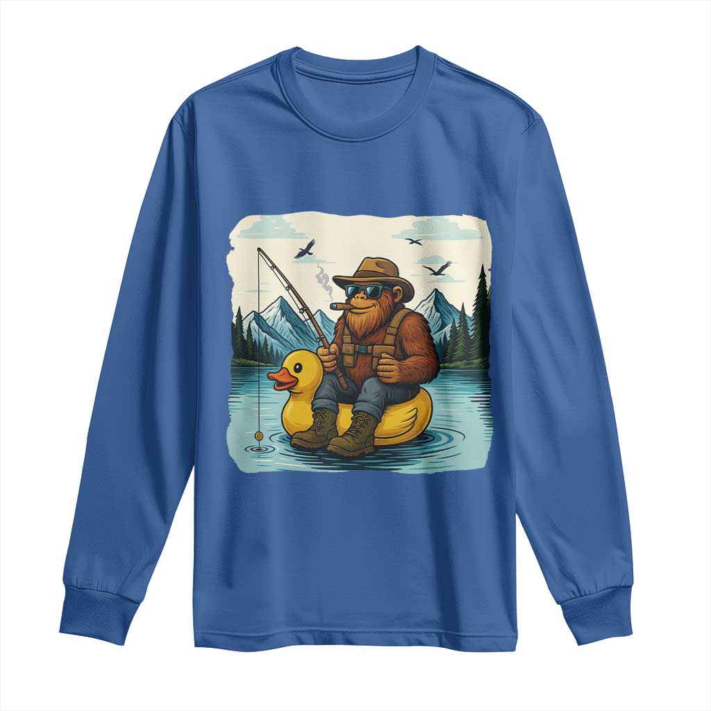 Funny Bigfoot Fishing Long Sleeve Shirt Sasquatch Sitting Rubber Duckie Cruise TS14 Royal Blue Print Your Wear