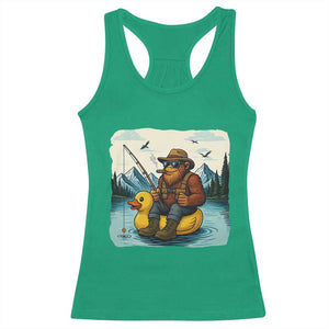 Funny Bigfoot Fishing Racerback Tank Top Sasquatch Sitting Rubber Duckie Cruise TS14 Irish Green Print Your Wear