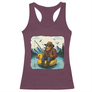 Funny Bigfoot Fishing Racerback Tank Top Sasquatch Sitting Rubber Duckie Cruise TS14 Maroon Print Your Wear