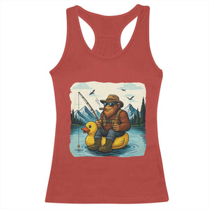 Funny Bigfoot Fishing Racerback Tank Top Sasquatch Sitting Rubber Duckie Cruise TS14 Red Print Your Wear