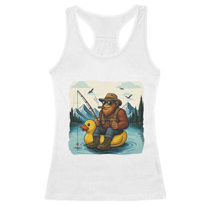 Funny Bigfoot Fishing Racerback Tank Top Sasquatch Sitting Rubber Duckie Cruise TS14 White Print Your Wear