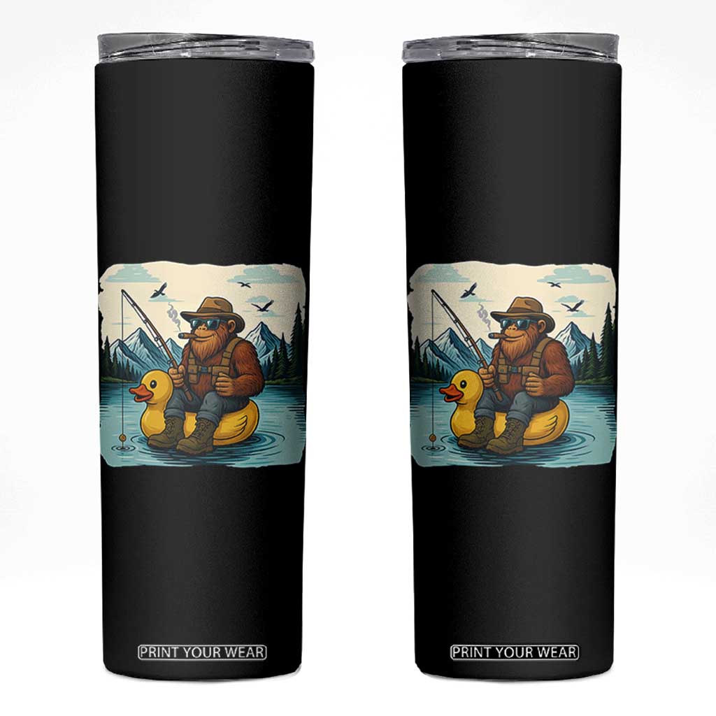 Funny Bigfoot Fishing Skinny Tumbler Sasquatch Sitting Rubber Duckie Cruise TS14 Black Print Your Wear