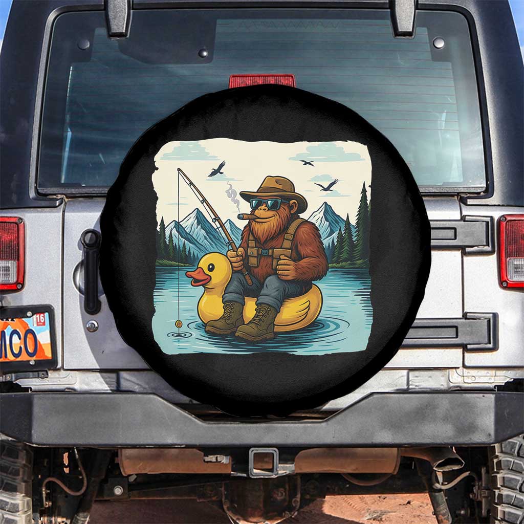 Funny Bigfoot Fishing Spare Tire Cover Sasquatch Sitting Rubber Duckie Cruise TS14 No hole Black Print Your Wear